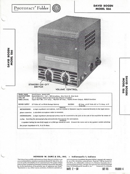 Bogen E66 - Photofact - Schematic Set 85/Folder 4