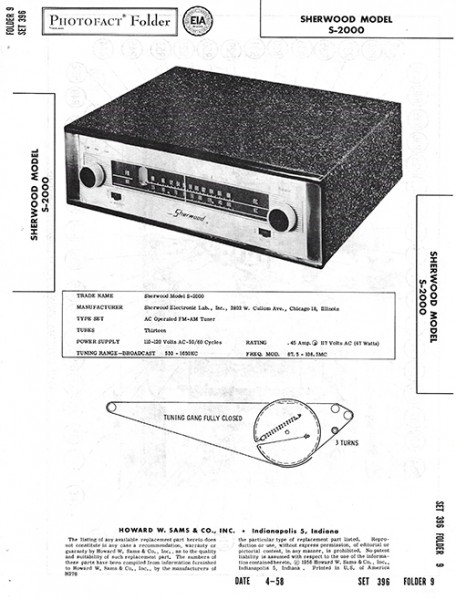 Sherwood S-2000 - Photofact - Schematic Set 396/Folder 9