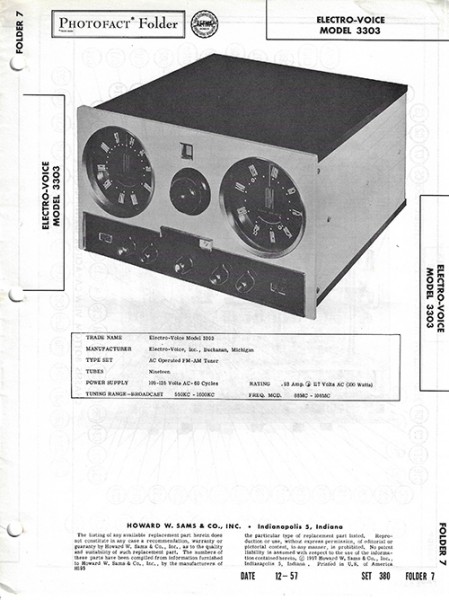 Electro-Voice 3303 - Photofact - Schematic Set 380/Folder 7