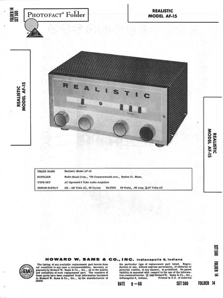 Realistic AF-15 - Photofact - Schematic Set 500/Folder 14