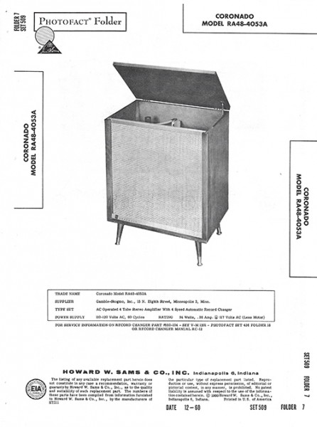 Coronado RA48-4053A - Photofact - Schematic Set 509/Folder 7