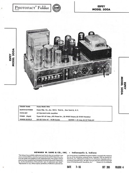 Espey 500A - Photofact - Schematic Set 283/Folder 4